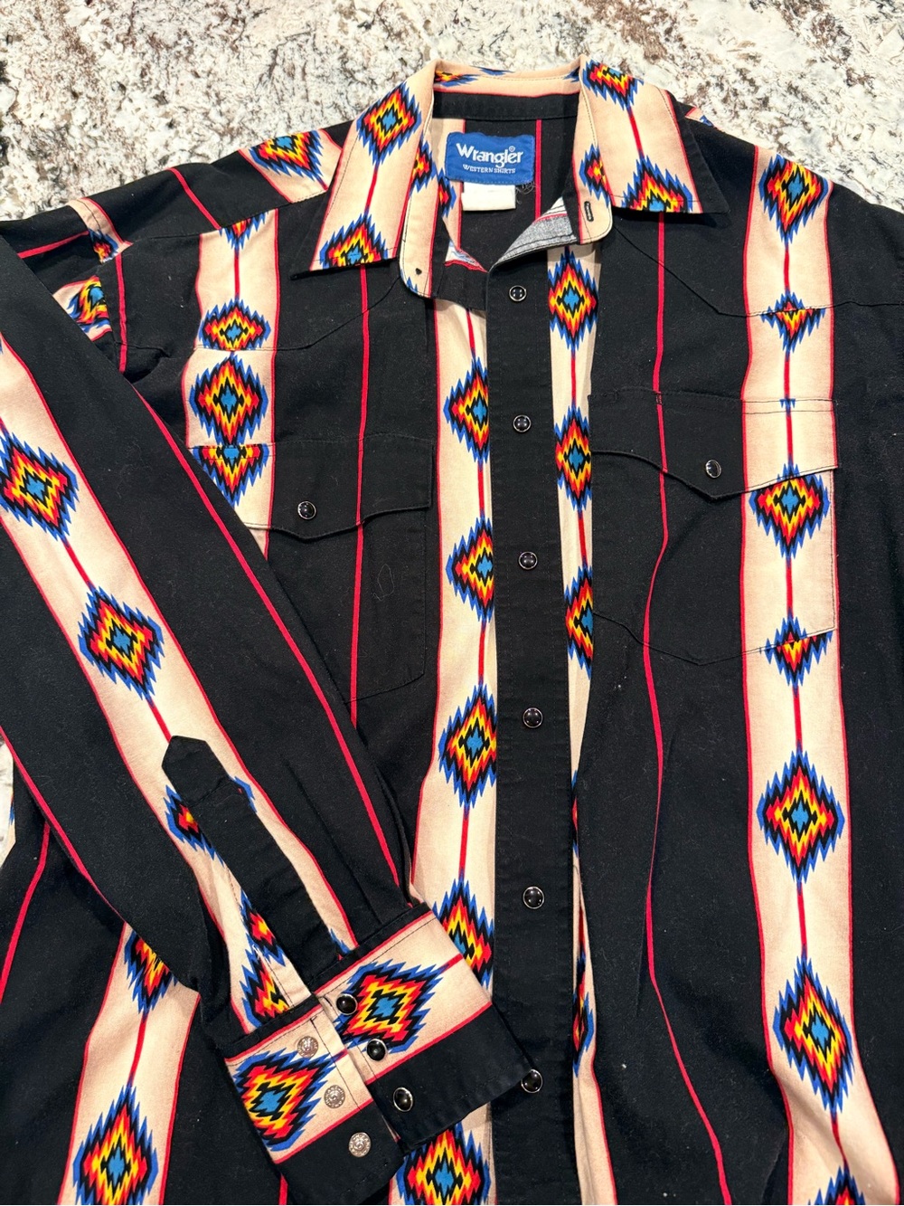 Wrangler Black and Cream Aztec Print Button-Down Shirt